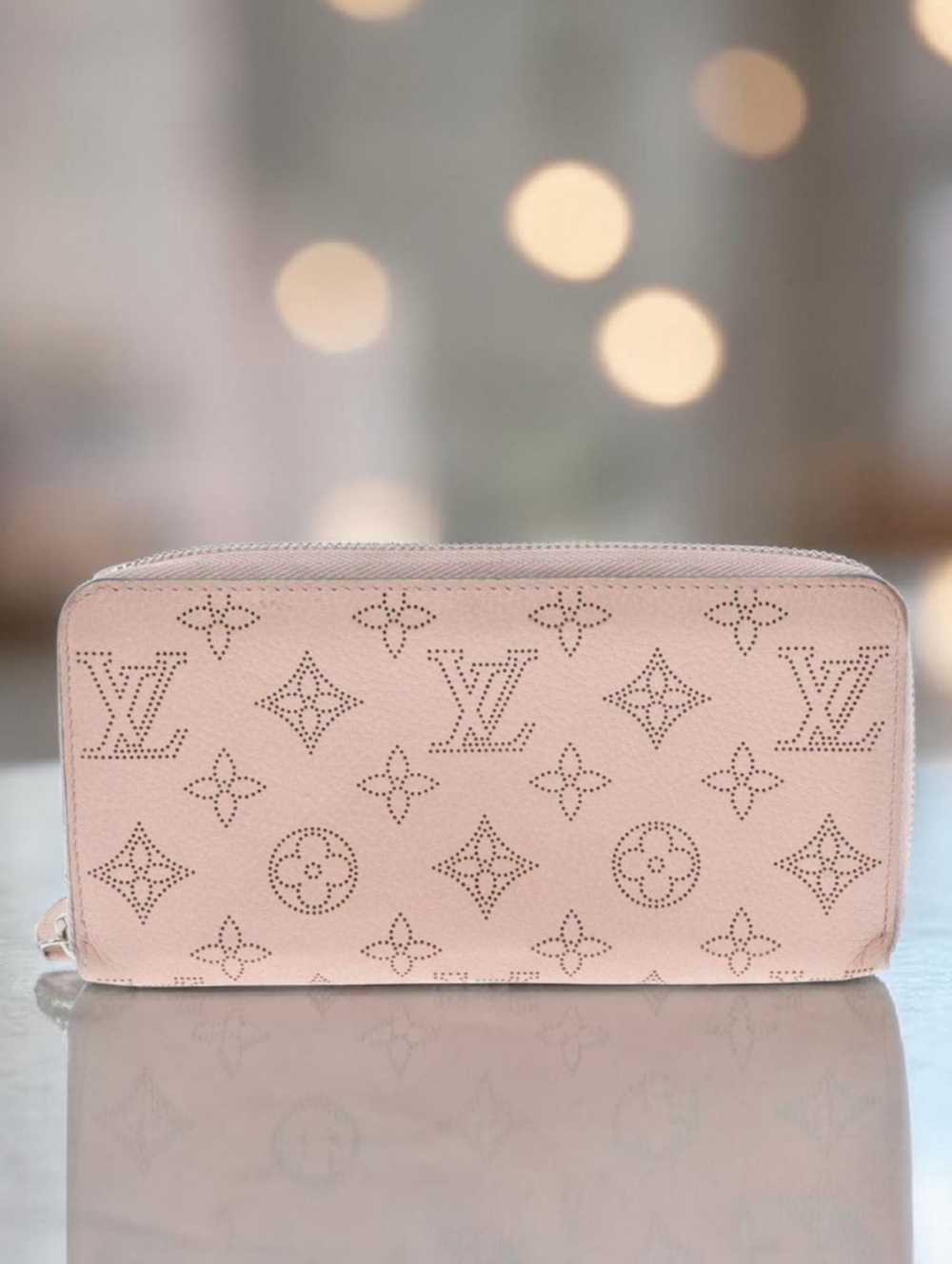 ♡♡♡ Dusty Pink Perforated Monogram Zip Wallet
